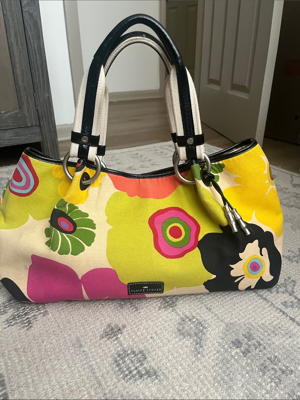 Elaine Turner Floral Canvas Tote in Yellow Multi-Color